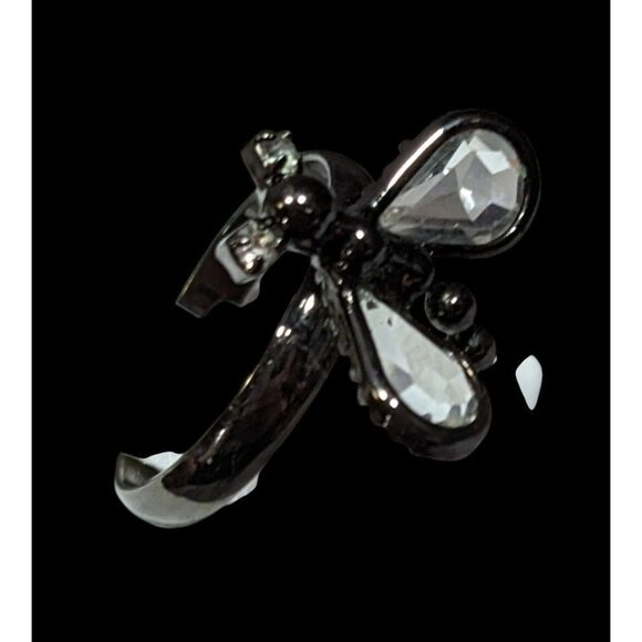 Whimsygoth Fairycore Black Dragonfly Adjustable Ring With Clear Gems - Picture 4 of 10